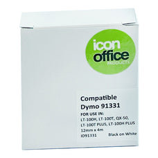 Icon Compatible Dymo LetraTag Tape 91331 12mmx4m Black on White FPID91331