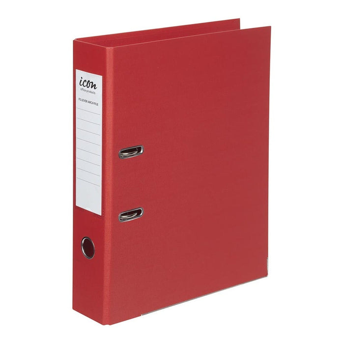 Icon Foolscap Lever Arch File Linen Red FPIF223