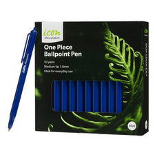 Icon One Piece Ballpoint Pen, 1.0mm Medium Tip, Retractable, Blue, 50's pack FPIBP1PBLUE50