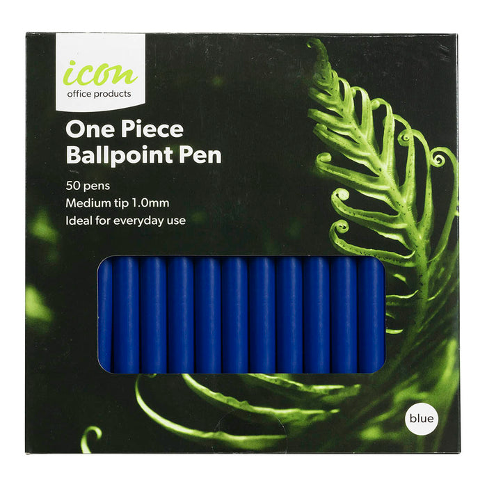 Icon One Piece Ballpoint Pen, 1.0mm Medium Tip, Retractable, Blue, 50's pack FPIBP1PBLUE50