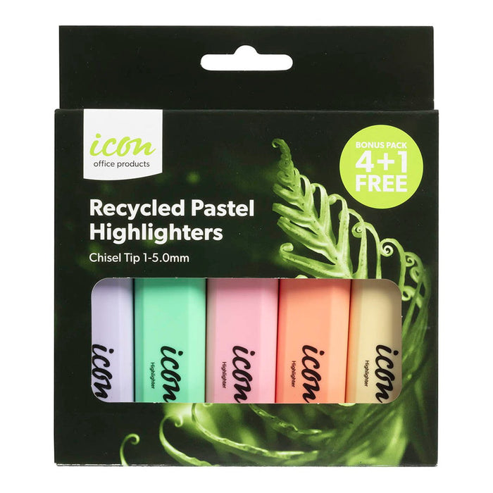 Icon Recycled Chisel Tip Pastel Highlighter, 4+1 Bonus Pack FPIHLRASSTPB