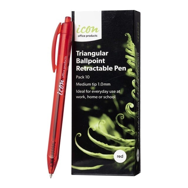 Icon Retractable Medium Tip Ballpoint Pen x 10's pack - Red FPIBPTRIRED
