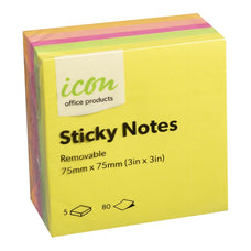 Icon Sticky Notes Neon Colours 75mm x 75mm Cube FPISAN03N5