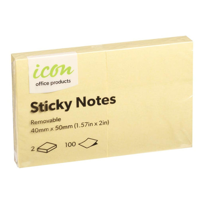 Icon Sticky Notes Yellow 40mm x 50mm Twin Pack x 12 packs FPISAN02Y2