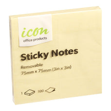 Icon Sticky Notes Yellow 75mm x 75mm x 12's pack FPISAN03Y
