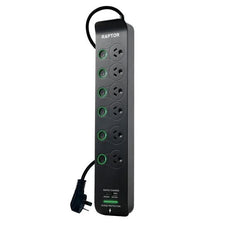 Jackson 6-Way Raptor Powerboard with Surge & Overload Protection, 6x Individual Push Button LED On/Off Indicator Switch, Rapid Charge 30W, USB-C PD, 17W USB-A CDRAP6S