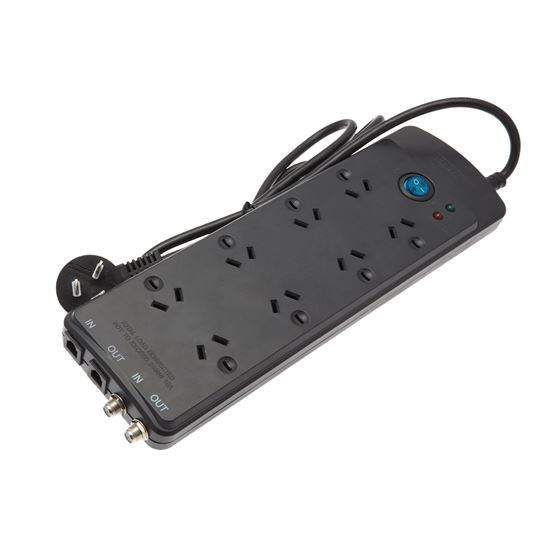 Jackson 8-Way Protected Power Board, Telephone, TV Line Protection, 4x Spaced Sockets, 1.8m Lead CDPT8012