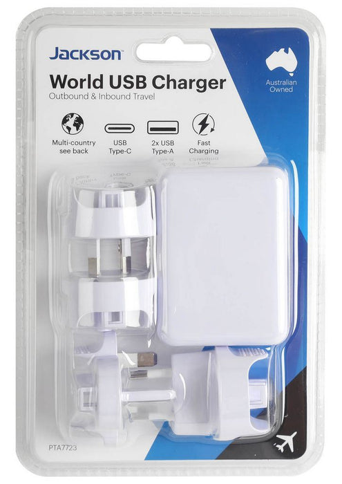 Jackson Worldwide USB Charger Adapter, Perfect for All International Travellers, Fast Charging 3.1amp, 2x USB-A & 1x USB-C Outlets CDPTA7723
