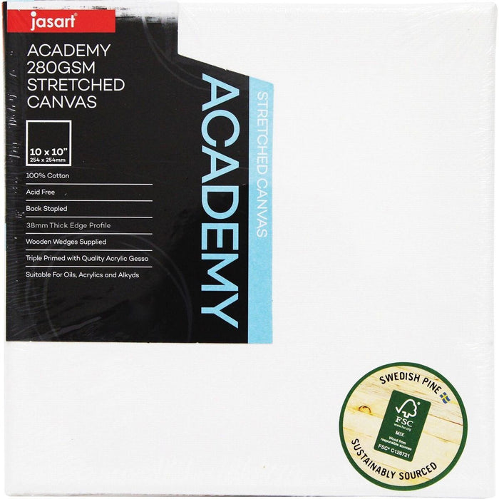 Jasart Academy Art Canvas 10x10", Pack of 8, 19mm Thin Edge 280gsm JA0014390