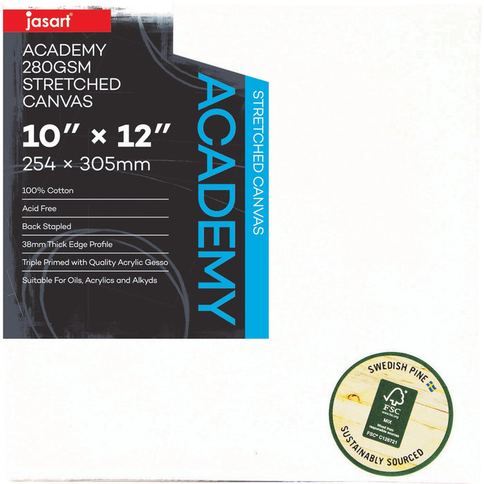 Jasart Academy Art Canvas 10x12", Pack of 6, 38mm Thick Edge 280gsm JA0013030