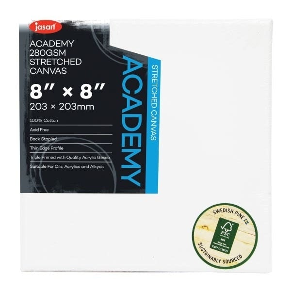 Jasart Academy Art Canvas 8x8", Pack of 8, 19mm Thin Edge 280gsm JA0012880