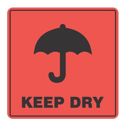 KEEP DRY Printed Permanent Adhesive Label 99mm x 99mm x 500 Labels per roll MPH15130