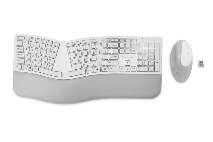 Kensington Pro Fit Ergo Dual Wireless Desktop Set, Keyboard & Mouse, Gray, Wrist Support, Ergonomic AOK75407US