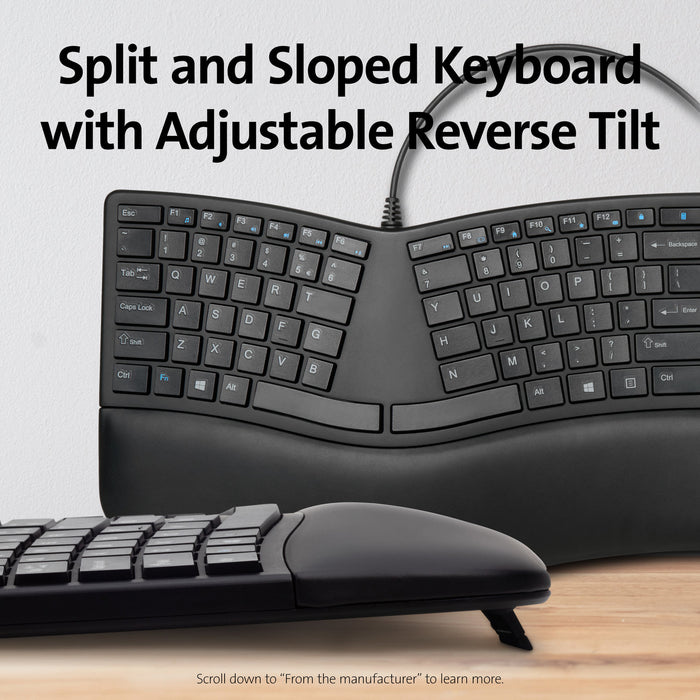 Kensington Pro Fit Ergo Wired Keyboard, Built-In Wrist Rest, Spill-Proof Keys, Ergonomist Approved AOK75400US