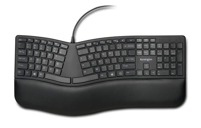 Kensington Pro Fit Ergo Wired Keyboard, Built-In Wrist Rest, Spill-Proof Keys, Ergonomist Approved AOK75400US