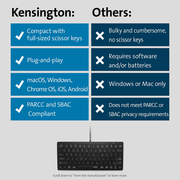 Kensington Pro Fit Ergo Wired Keyboard, Built-In Wrist Rest, Spill-Proof Keys, Ergonomist Approved AOK75400US