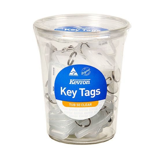 Kevron ID5 Key Tags Clear in Disposable Tub of 50 AO47049