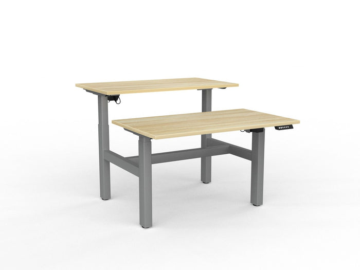 Knight's Agile Electric 2 Column Height Adjustable Shared Desk, Silver Frame, 1200mm x 700mm (Choice of Desktop Colours) Atlantic Oak KG_AGE2DSD127S_AO