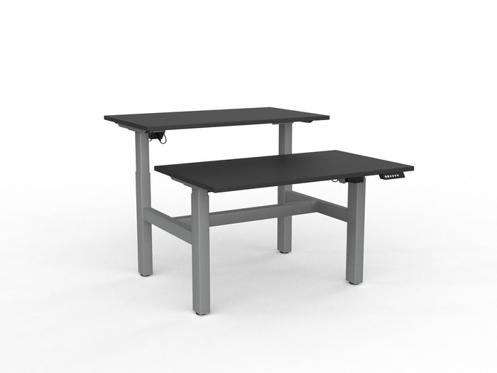Knight's Agile Electric 2 Column Height Adjustable Shared Desk, Silver Frame, 1200mm x 700mm (Choice of Desktop Colours) Black KG_AGE2DSD127S_BL
