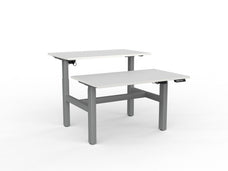 Knight's Agile Electric 2 Column Height Adjustable Shared Desk, Silver Frame, 1200mm x 700mm (Choice of Desktop Colours) White KG_AGE2DSD127S_W