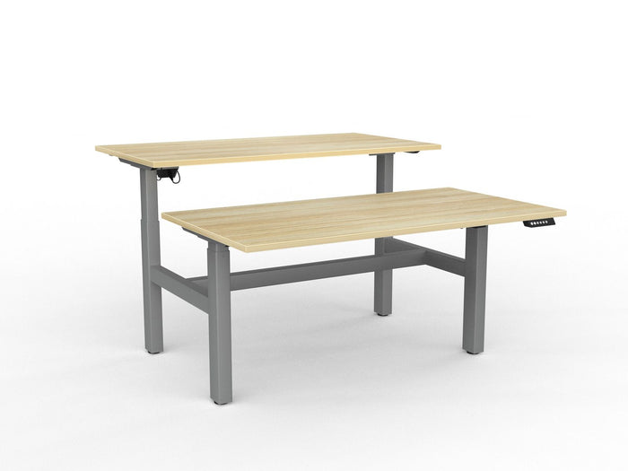 Knight's Agile Electric 2 Column Height Adjustable Shared Desk, Silver Frame, 1500mm x 800mm (Choice of Desktop Colours) Atlantic Oak KG_AGE2DSD158S_AO