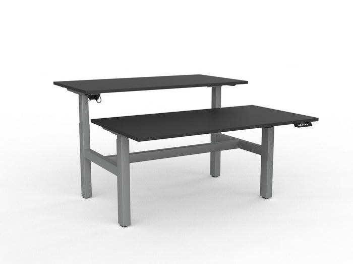 Knight's Agile Electric 2 Column Height Adjustable Shared Desk, Silver Frame, 1500mm x 800mm (Choice of Desktop Colours) Black KG_AGE2DSD158S_BL