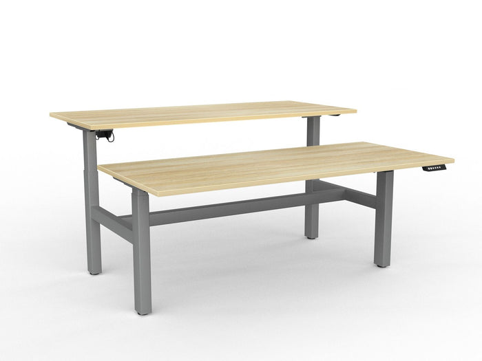 Knight's Agile Electric 2 Column Height Adjustable Shared Desk, Silver Frame, 1800mm x 800mm (Choice of Desktop Colours) Atlantic Oak KG_AGE2DSD188S_AO