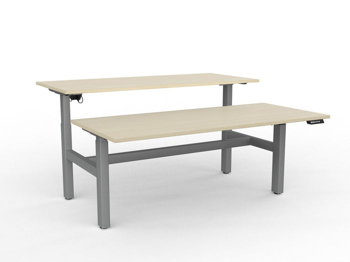 Knight's Agile Electric 2 Column Height Adjustable Shared Desk, Silver Frame, 1800mm x 800mm (Choice of Desktop Colours) Nordic Maple KG_AGE2DSD188S_NM