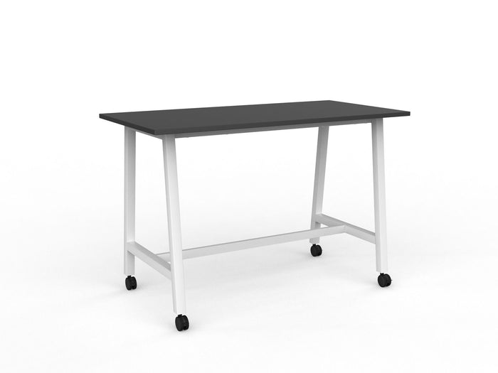 Knight's Cubit Bar Leaner Table with Castors, 1600mm x 800mm - White Frame (Choice of Worktop Colours) Black KG_NCBBARL168C_W_BL