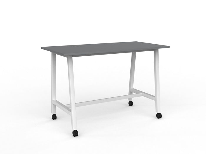 Knight's Cubit Bar Leaner Table with Castors, 1600mm x 800mm - White Frame (Choice of Worktop Colours) Silver KG_NCBBARL168C_W_S