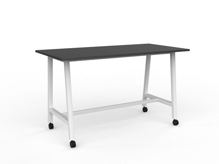 Knight's Cubit Bar Leaner Table with Castors, 1800mm x 900mm - White Frame (Choice of Worktop Colours) Black KG_NCBBARL189C_W_BL
