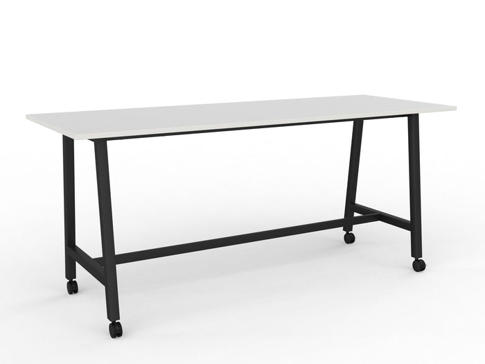 Knight's Cubit Bar Leaner Table with Castors, 2400mm x 900mm - Black Frame (Choice of Worktop Colours) White KG_NCBBARL249C_B_W
