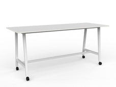 Knight's Cubit Bar Leaner Table with Castors, 2400mm x 900mm - White Frame (Choice of Worktop Colours) White KG_NCBBARL249C_W_W