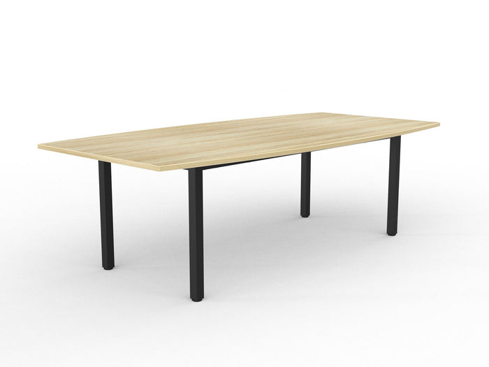 Knight's Cubit Boardroom Table 2400mm x 1200mm, Boat Shaped Top, Black Frame (Choice of Worktop Colours) Atlantic Oak KG_NCBBT2412_B_AO