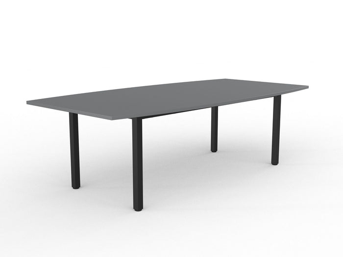 Knight's Cubit Boardroom Table 2400mm x 1200mm, Boat Shaped Top, Black Frame (Choice of Worktop Colours) Silver KG_NCBBT2412_B_S