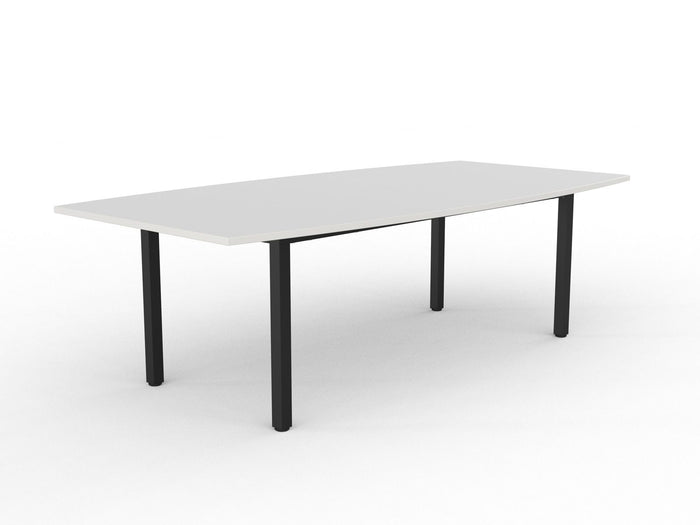 Knight's Cubit Boardroom Table 2400mm x 1200mm, Boat Shaped Top, Black Frame (Choice of Worktop Colours) White KG_NCBBT2412_B_W