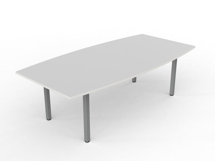 Knight's Cubit Boardroom Table 2400mm x 1200mm, Boat Shaped Top, Silver Frame (Choice of Worktop Colours)