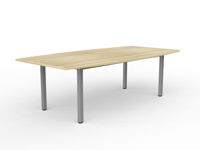 Knight's Cubit Boardroom Table 2400mm x 1200mm, Boat Shaped Top, Silver Frame (Choice of Worktop Colours) Atlantic Oak KG_NCBBT2412_AO