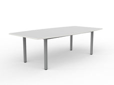 Knight's Cubit Boardroom Table 2400mm x 1200mm, Boat Shaped Top, Silver Frame (Choice of Worktop Colours) White KG_NCBBT2412_W