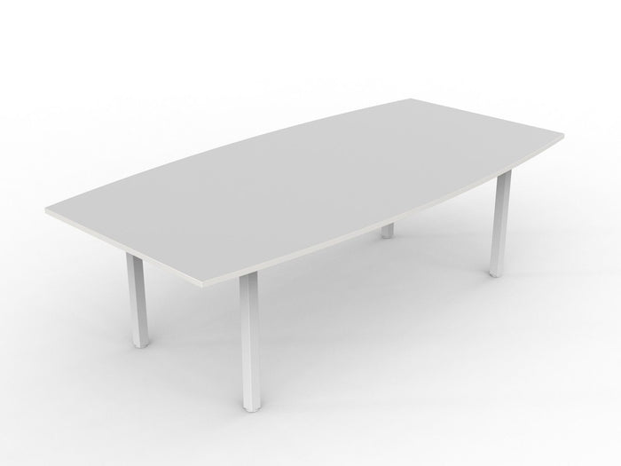 Knight's Cubit Boardroom Table 2400mm x 1200mm, Boat Shaped Top, White Frame (Choice of Worktop Colours)