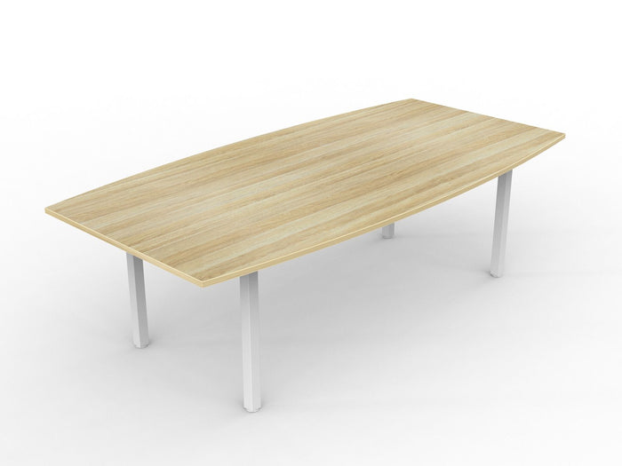 Knight's Cubit Boardroom Table 2400mm x 1200mm, Boat Shaped Top, White Frame (Choice of Worktop Colours)