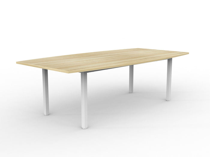 Knight's Cubit Boardroom Table 2400mm x 1200mm, Boat Shaped Top, White Frame (Choice of Worktop Colours) Atlantic Oak KG_NCBBT2412_W_AO