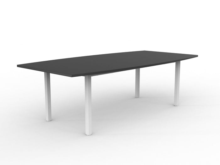 Knight's Cubit Boardroom Table 2400mm x 1200mm, Boat Shaped Top, White Frame (Choice of Worktop Colours) Black KG_NCBBT2412_W_BL