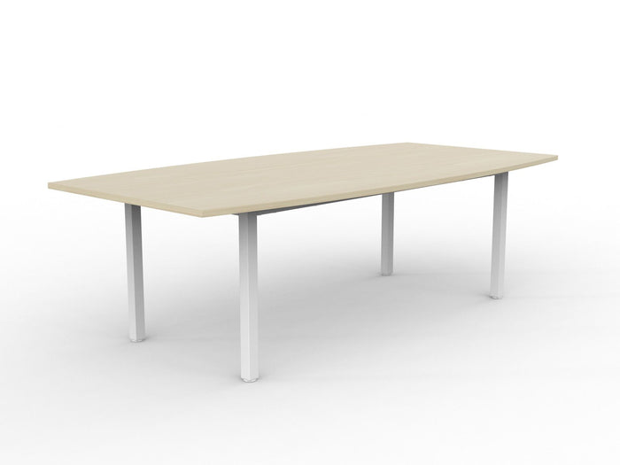 Knight's Cubit Boardroom Table 2400mm x 1200mm, Boat Shaped Top, White Frame (Choice of Worktop Colours) Nordic Maple KG_NCBBT2412_W_NM