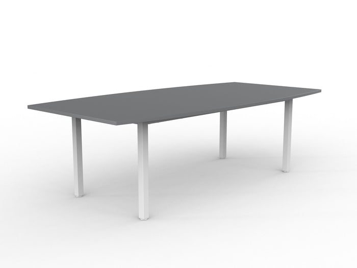 Knight's Cubit Boardroom Table 2400mm x 1200mm, Boat Shaped Top, White Frame (Choice of Worktop Colours) Silver KG_NCBBT2412_W_S