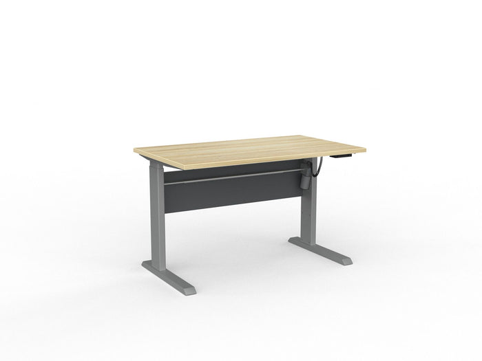 Knight's Cubit Highrise Height Adjustable Standing Desk, Silver, 1200mm x 700mm, Electric Atlantic Oak KG_CBHD12EL_S_AO