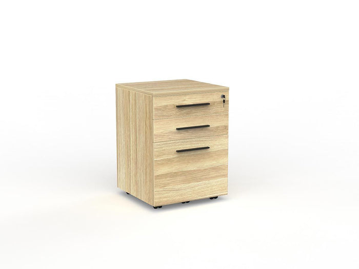 Knight's Cubit Locking 2 Draw plus File Storage Mobile Cabinet - Atlantic Oak Black KG_NCBM2F_AO_BHN