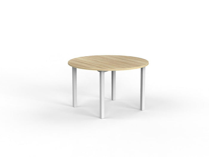 Knight's Cubit Meeting Table 1200mm Round - White Frame (Choice of Worktop Colours) Atlantic Oak KG_NCBMT12_W_AO