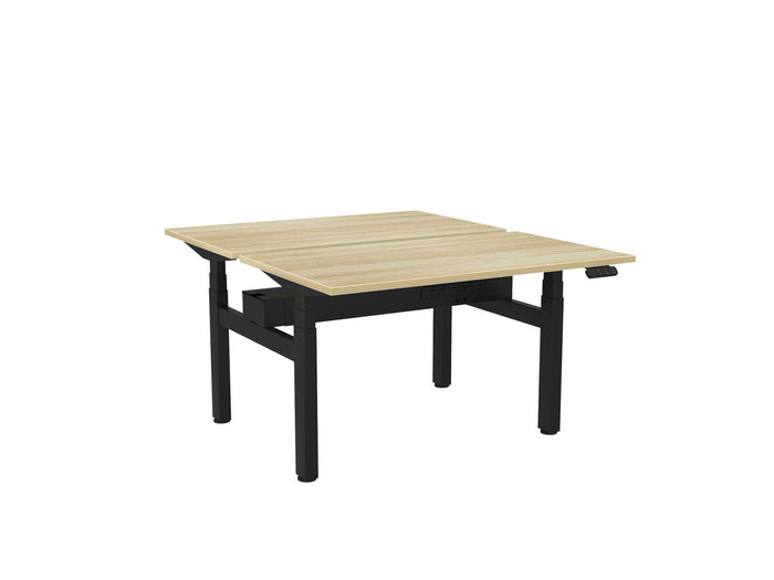Knight's Haven 1200mm x 700mm Electric Height Adjustable Double Sided Desk, Black Powdercoat Frame, Choice of Worktop Colours Atlantic Oak KG_HVE3DSD127BAO