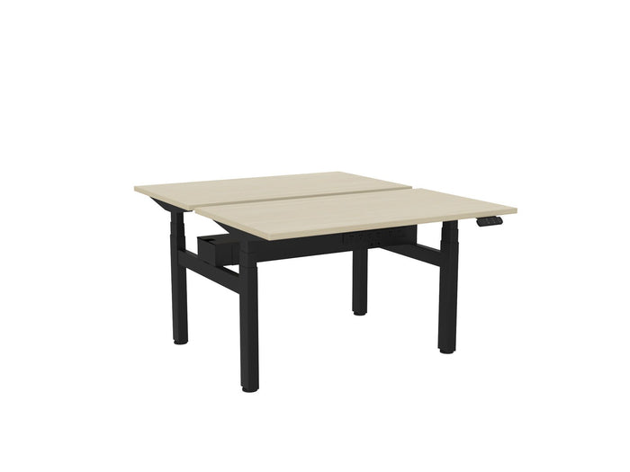 Knight's Haven 1200mm x 700mm Electric Height Adjustable Double Sided Desk, Black Powdercoat Frame, Choice of Worktop Colours Nordic Maple KG_HVE3DSD127BNM